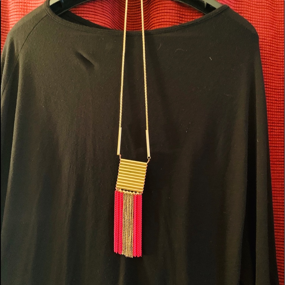 NWOT long necklace gold  emblem pink / gold beads